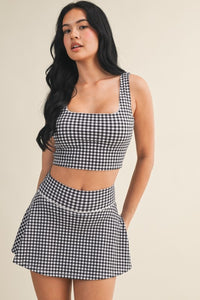 GINGHAM CROP WITH LACE TRIM