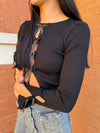 LACE UP RIBBON SWEATER