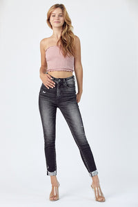 CROP SKINNY CUFF JEANS