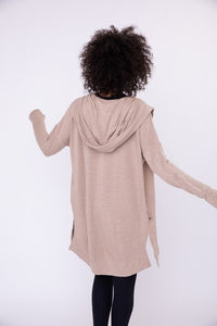 TAUPE HOODED CARDIGAIN