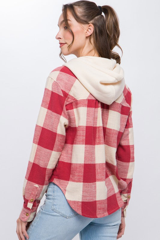 RED & CREAM HOODIE FLANNEL