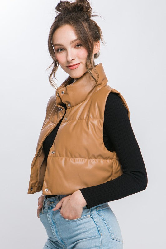 CROPPED BUTTON UP PUFFER VEST