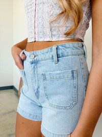 HIGH RISE A-LINE TROUSER DENIM SHORTS