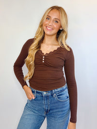 LACE TRIM HENLEY TOP