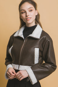 CROPPED FAUX LEATHER JACKET