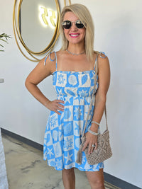 SEA TILE PATTERN MINI DRESS