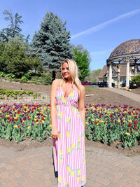 STRIPED LEMON PRINT MIDI DRESS