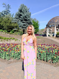 STRIPED LEMON PRINT MIDI DRESS