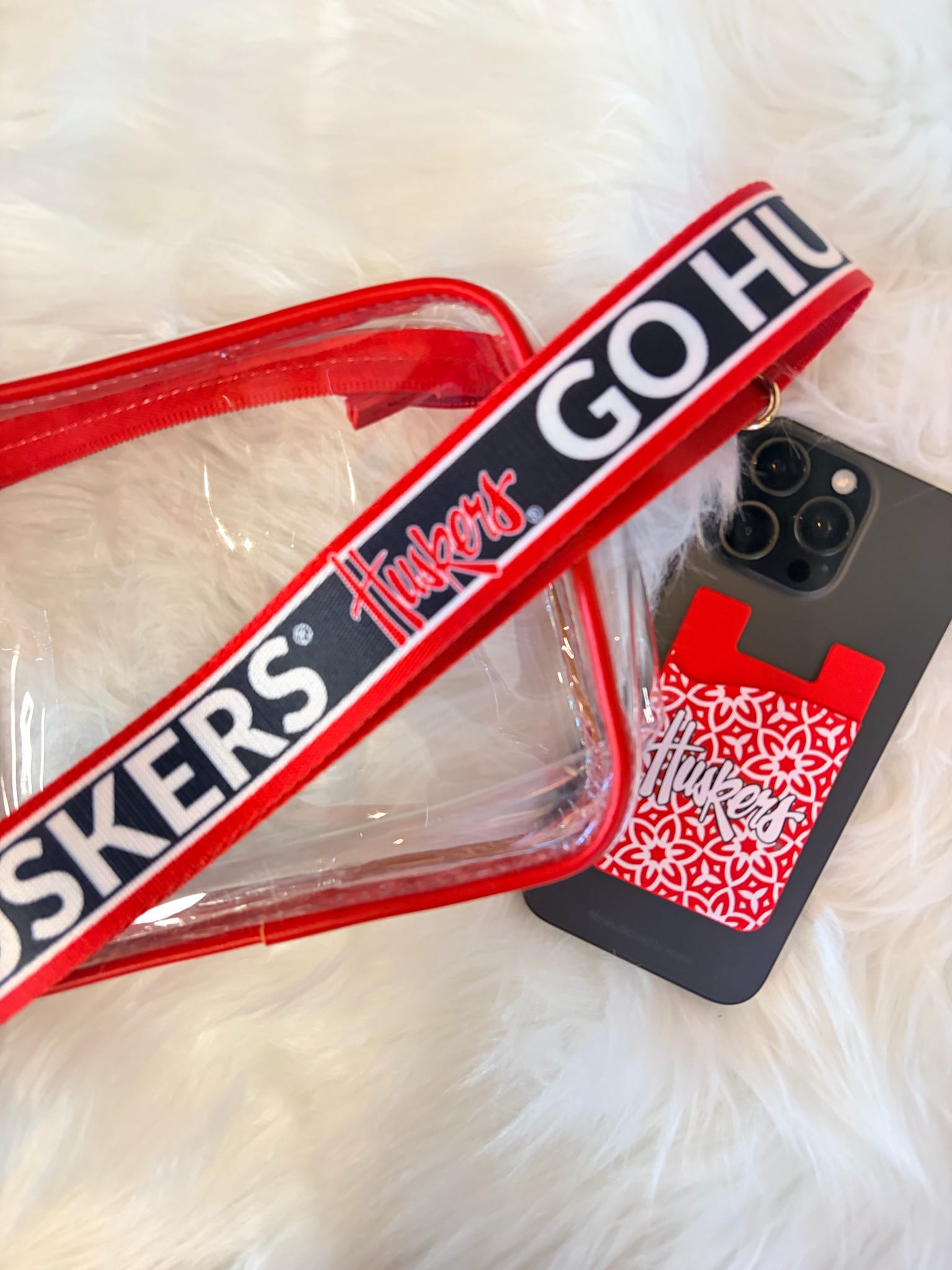 NEBRASKA CORNHUSKER CLEAR PURSE WITH STRAP