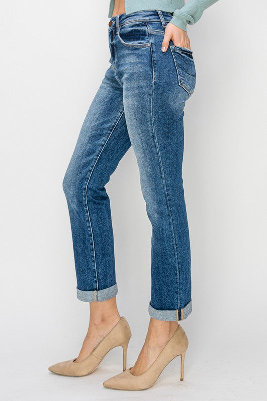 HIGH RISE ROLL UP JEANS