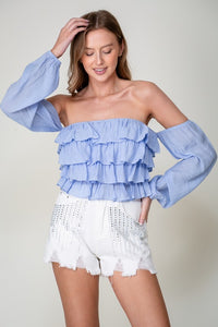 OFF SHOULDER RUFFLE TOP