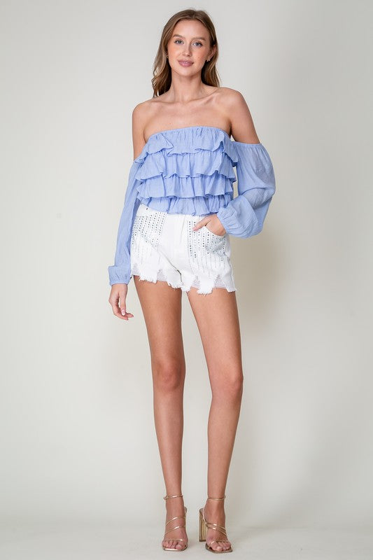 OFF SHOULDER RUFFLE TOP