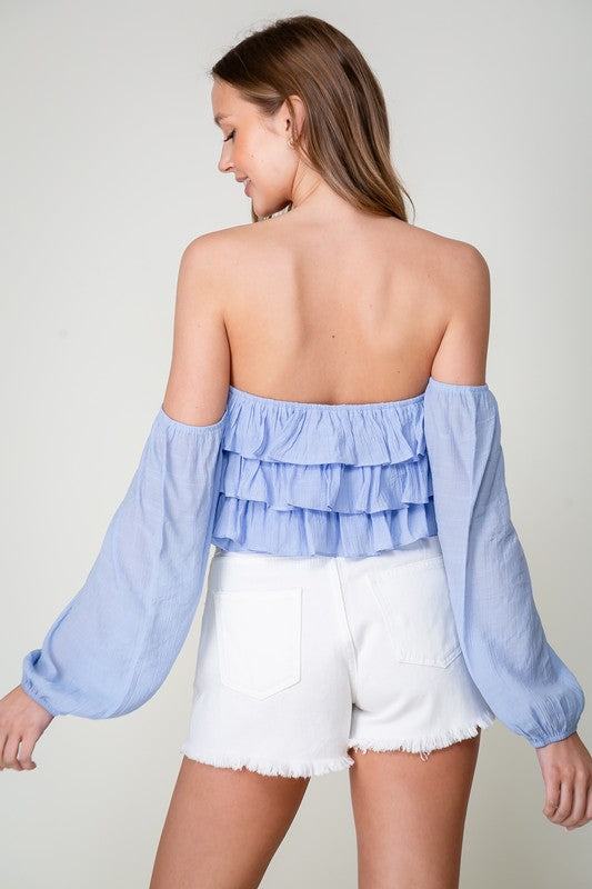 OFF SHOULDER RUFFLE TOP