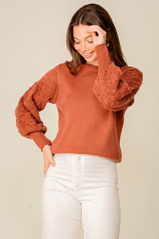 BROWN SWEATER WITH DETAILED SLEEVES