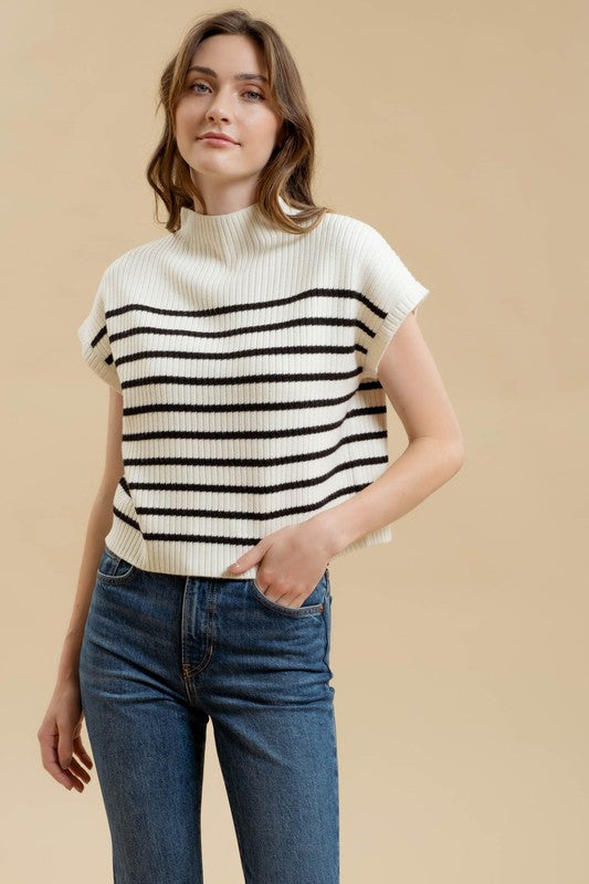 STRIPE FUNNEL NECK SWEATER