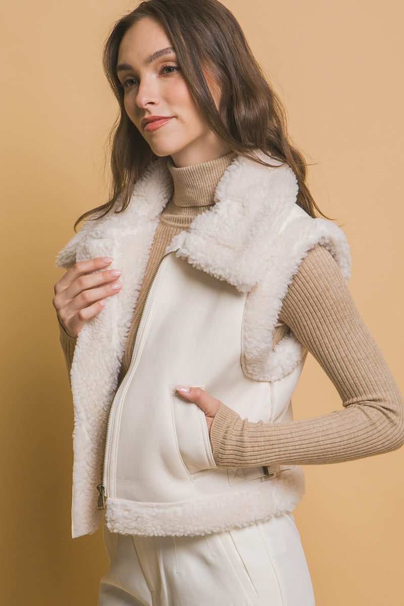 FAUX LEATHER SHERPA VEST