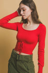 FRONT TIE RIBBED SWEATER