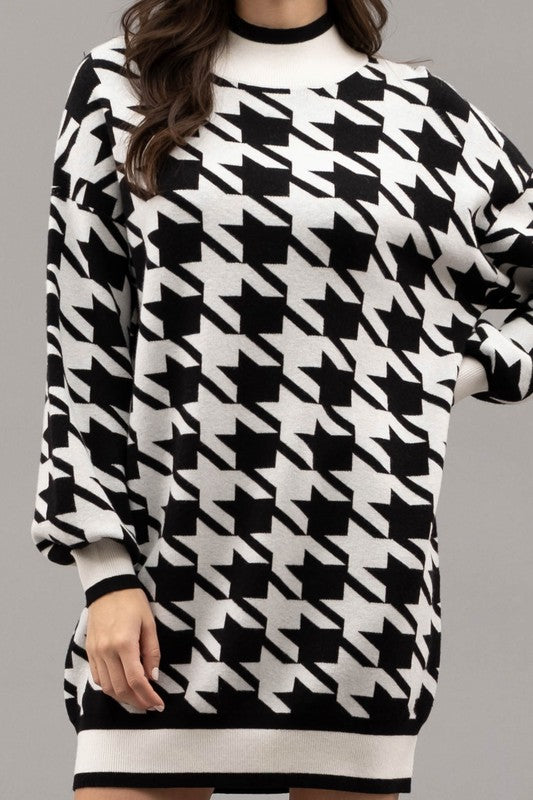 HOUNDSTOOTH SWEATER DRESS