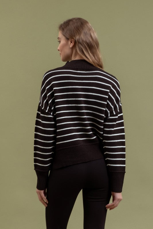 STRIPE MOCK NECK SWEATER