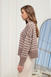 STRIPE MOCK NECK SWEATER