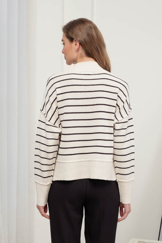 STRIPE MOCK NECK SWEATER