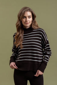 STRIPE MOCK NECK SWEATER