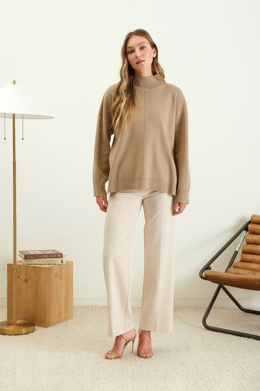 MOCK NECK FRONT SEAM SWEATER