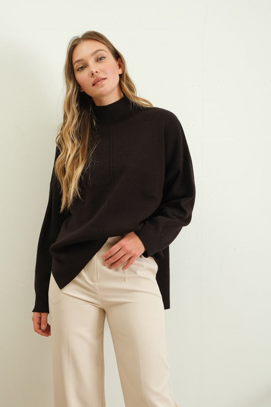 MOCK NECK FRONT SEAM SWEATER