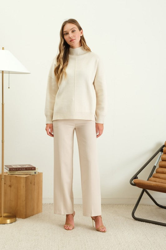 MOCK NECK FRONT SEAM SWEATER