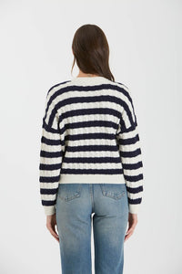 STRIPE CABLE KNIT SWEATER