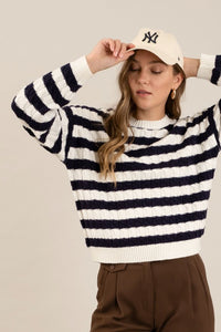 STRIPE CABLE KNIT SWEATER