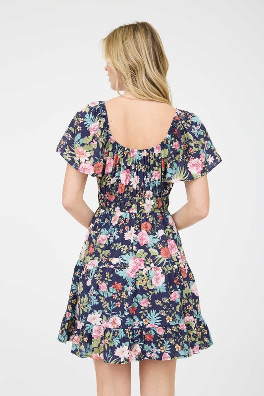 FLORAL TIERED MINI DRESS