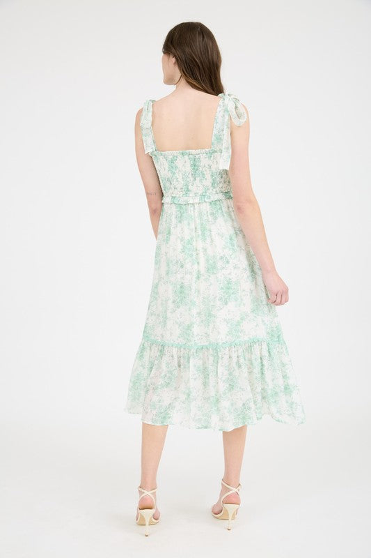 FLORAL RUFFLE MIDI DRESS
