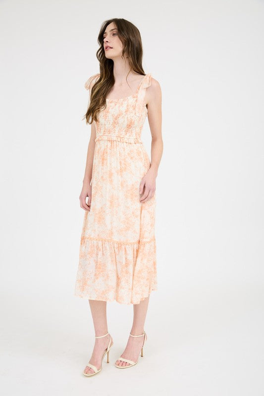 FLORAL RUFFLE MIDI DRESS