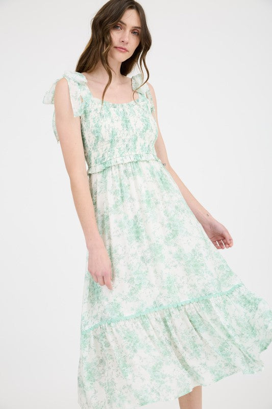 FLORAL RUFFLE MIDI DRESS