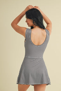 GINGHAM PRINT WRAP TIE DRESS