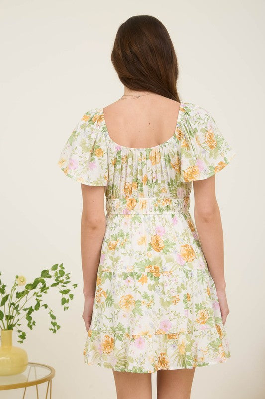 FLORAL TIERED MINI DRESS