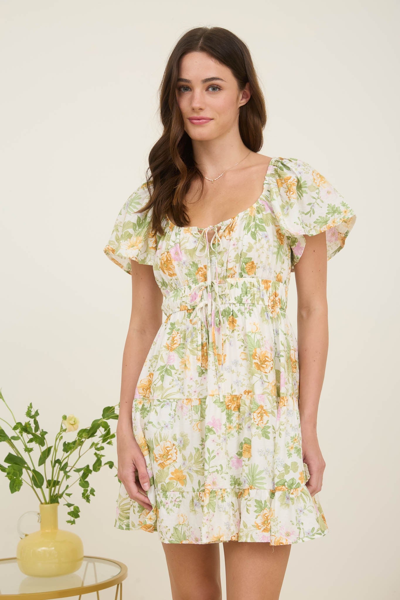 FLORAL TIERED MINI DRESS