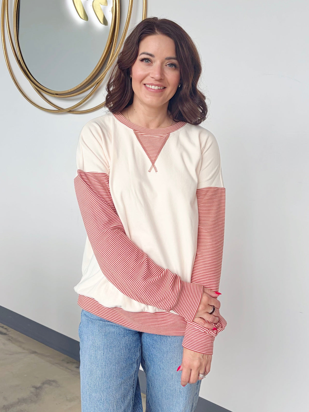 PINSTRIPE MICRO BRUSHED TOP
