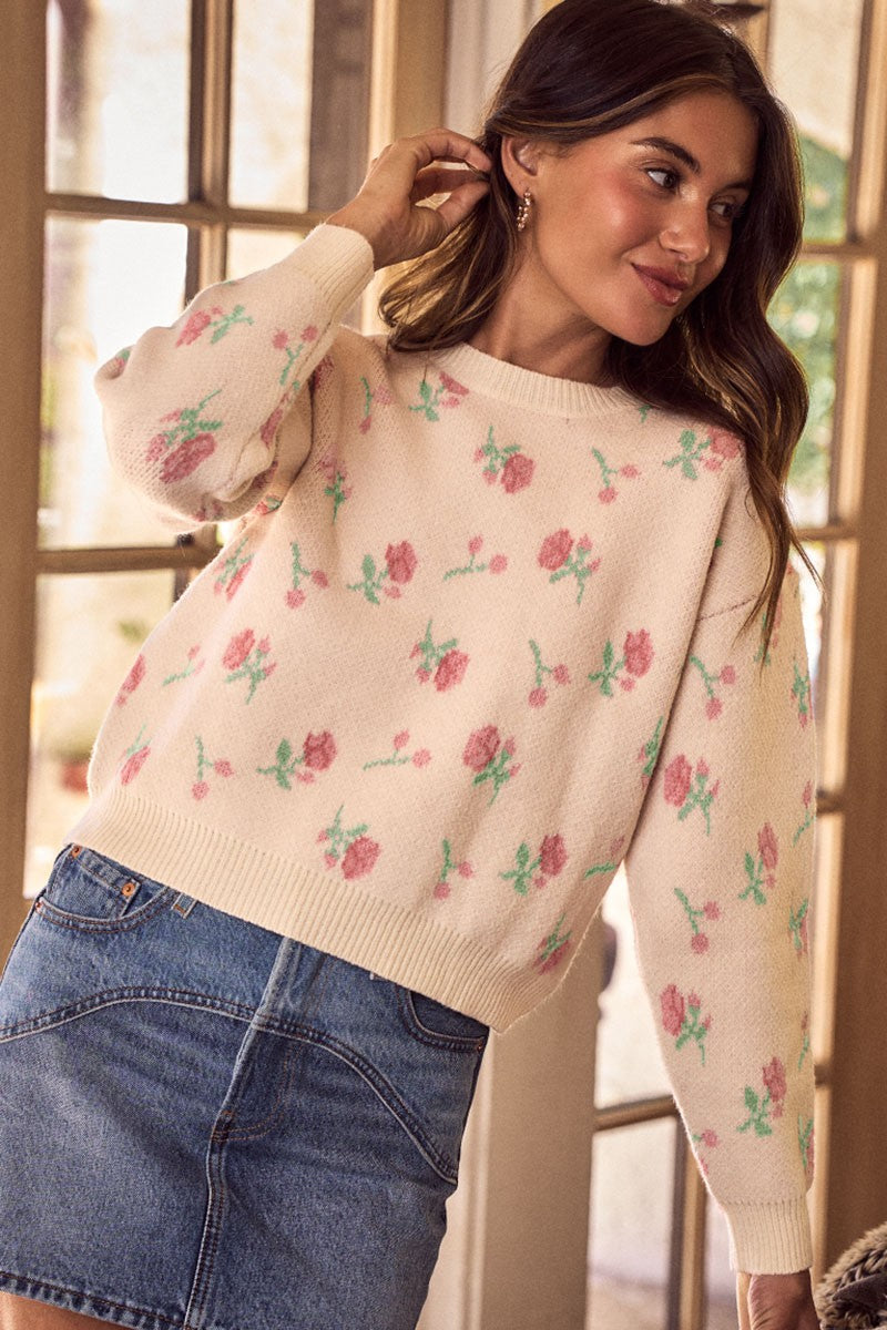 FLORAL CREW NECK SWEATER