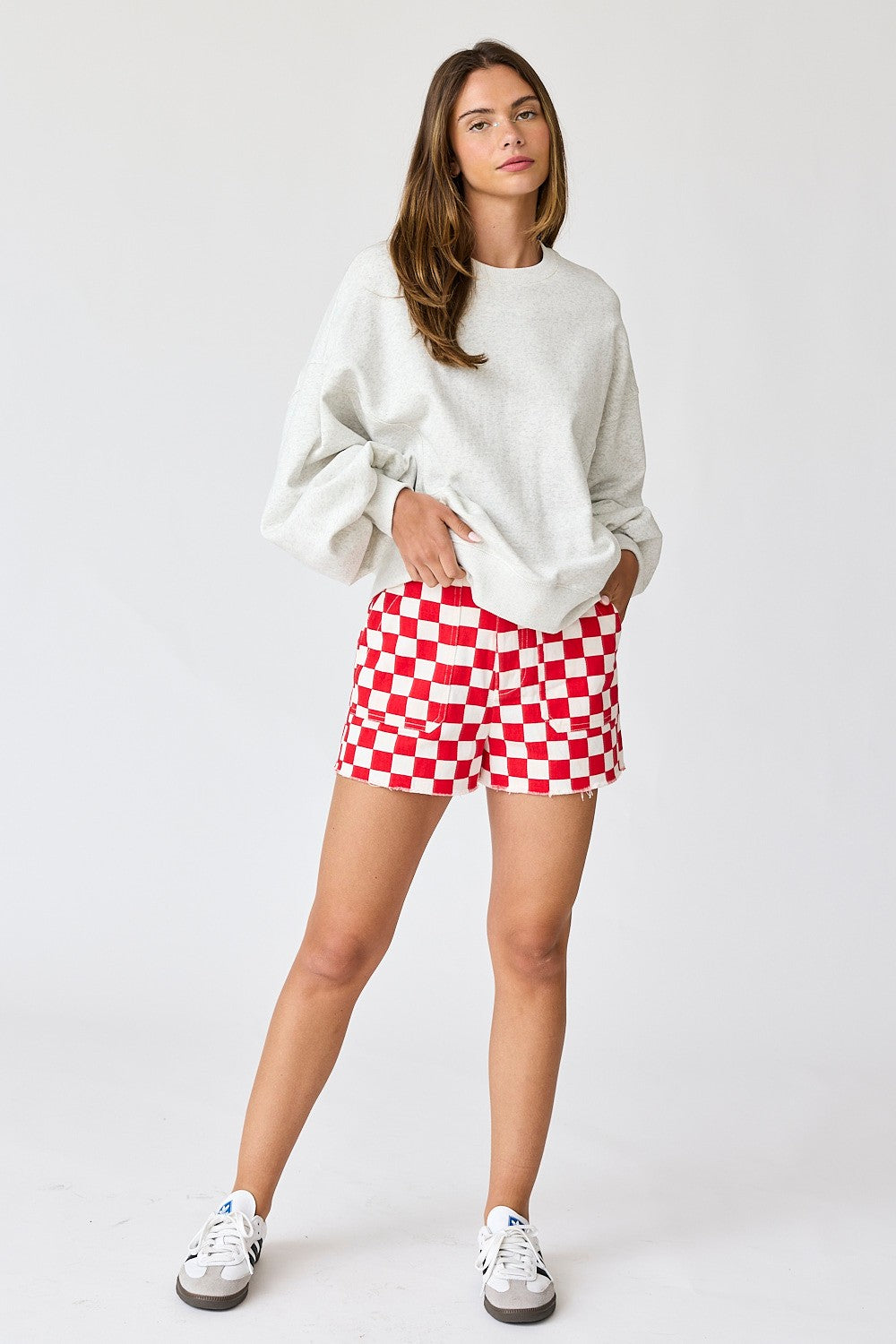CHECKERED DENIM SHORTS