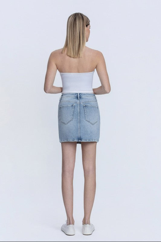 HIGH RISE LIGHT WASH DENIM SKIRT