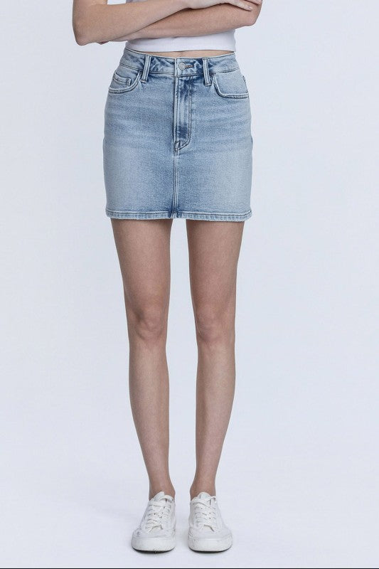 HIGH RISE LIGHT WASH DENIM SKIRT