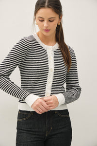 STRIPE ROUND NECK CARDIGAN