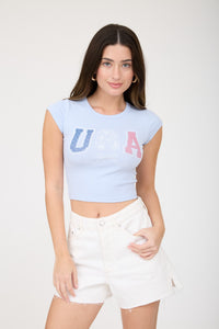 USA BOW GRAPHIC CROP TOP
