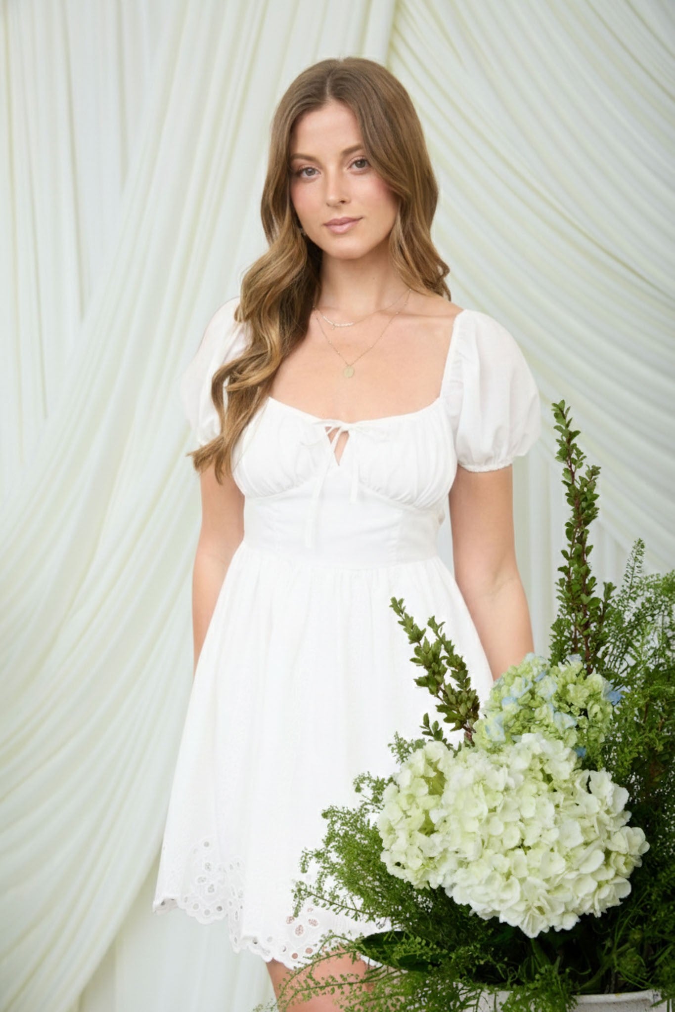 EMBROIDERED PUFF SLEEVE DRESS