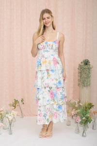 RUFFLE TIERED MIDI DRESS