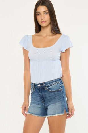 HIGH-RISE DARK WASH SHORTS