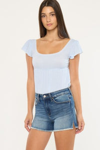 HIGH-RISE DARK WASH SHORTS