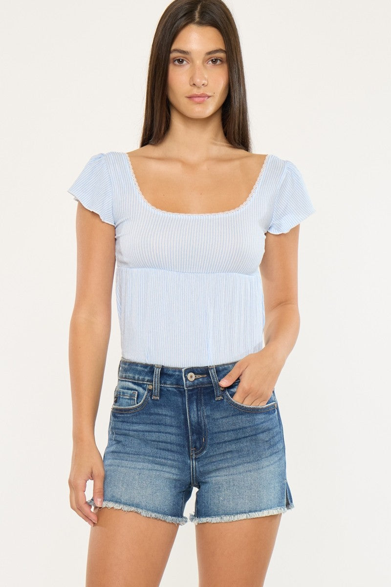HIGH-RISE DARK WASH SHORTS